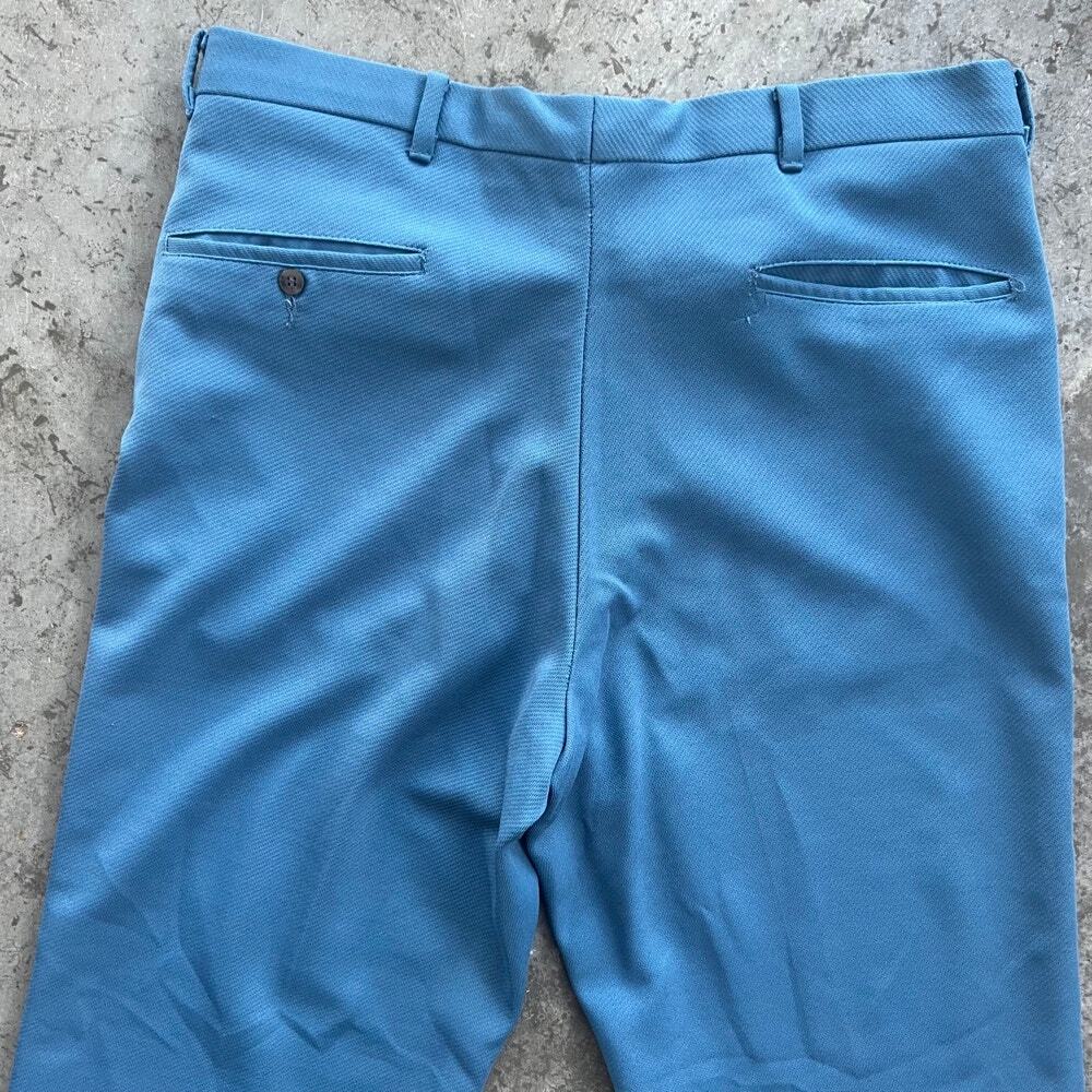 Vintage 70s Blue Textured Polyester Slacks Talon Zipper 34 - Picture 4 of 10